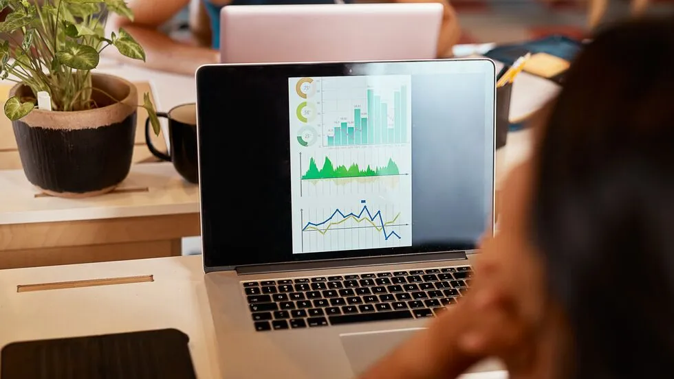 Person looking at research on a laptop